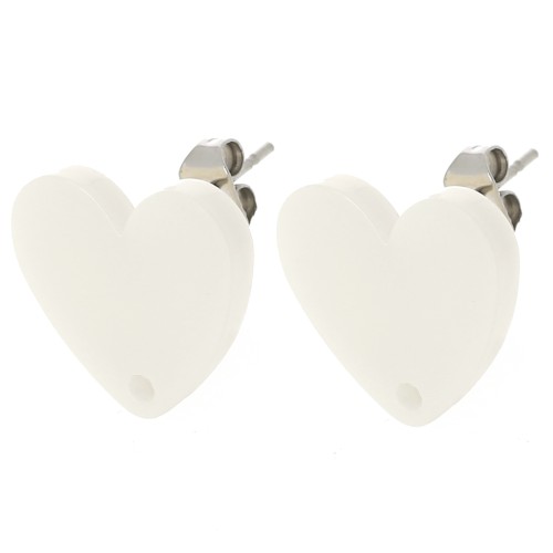 Ganchos pendientes corazón acrílico 14x15,5 mm - Crema x2