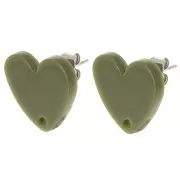 Pendientes - Clous d'oreilles coeur en acrylique 14x15.5 mm - Olive x2 Clous d'oreilles coeur en acrylique 14x15.5 mm - Olive x2