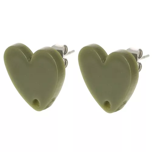 Ganchos pendientes corazón acrílico 14x15,5 mm - Oliva x2