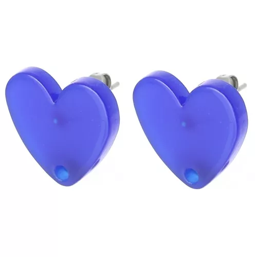 Ganchos pendientes corazón acrílico 14x15,5 mm - Azul real x2