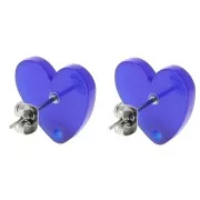 Ganchos pendientes corazón acrílico 14x15,5 mm - Azul real x2