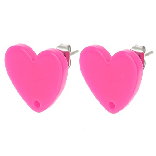 Ganchos pendientes corazón acrílico 14x15,5 mm - Fuschia x2