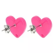 Ganchos pendientes corazón acrílico 14x15,5 mm - Fuschia x2