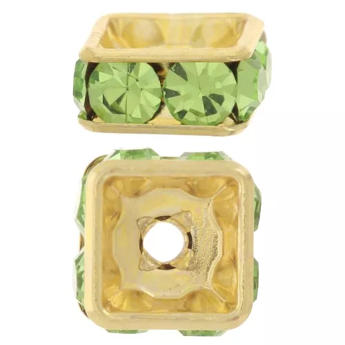 Cuenta redonda Strass, cuadrada 6 mm - Dorado - Peridoto x1