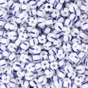 Cuentas de Rocalla Preciosa rayadas 8/0 - 3 mm - Blanco - Azul x20 g