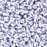 Cuentas de Rocalla Preciosa rayadas 8/0 - 3 mm - Blanco - Azul x20 g