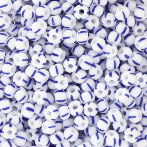 Cuentas de Rocalla Preciosa rayadas 8/0 - 3 mm - Blanco - Azul x20 g