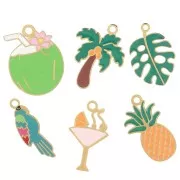 Mix de breloques époxy - Tropical - Exclu Perles&Co - Acier inox 304L Doré x6