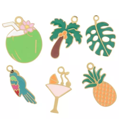 Mezcla de Dijes epoxi - Tropical - Exclu Perles&Co - Acero inoxidable 304L Dorado x6