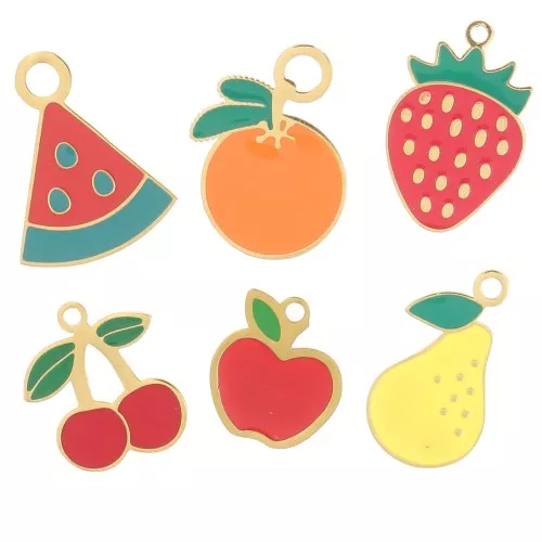 Mezcla de dijes epoxi - Frutas - Exclu Perles&Co - Acero inoxidable 304L Dorado x6