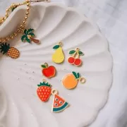 Mezcla de dijes epoxi - Frutas - Exclu Perles&Co - Acero inoxidable 304L Dorado x6