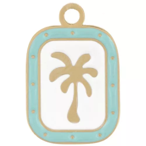 Dije rectángulo palmera 20x13 mm - Acero inoxidable 304L Dorado - Blanco - Azul claro x1