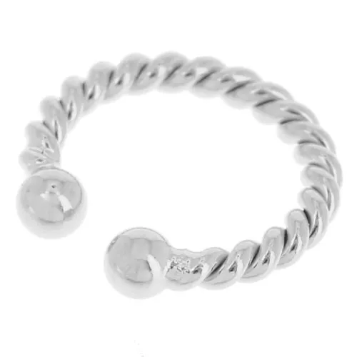 Pendiente efecto trenzado fino 13 mm con bolas - Plateado fino x1
