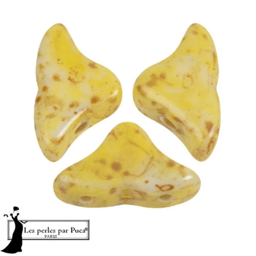 Cuentas de cristal Helios® de Puca® 6x10mm - Blanco Beige Piedra Amarillo x10g