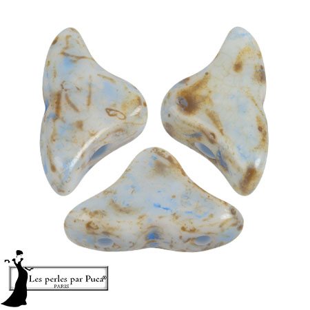 Cuentas de cristal Helios® de Puca® 6x10mm - Blanco Stony Blue x10g