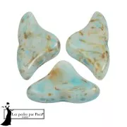 Cuentas de cristal Helios® de Puca® 6x10mm - Blanco Azul Piedra Verde x10g