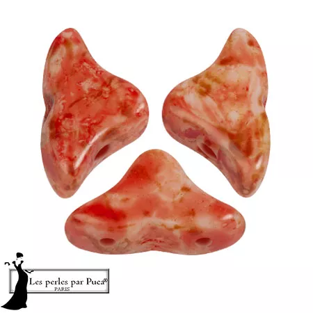 Cuentas de cristal Helios® de Puca® 6x10mm - Blanco Rojo Piedra x10g