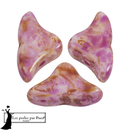 Cuentas de cristal Helios® de Puca® 6x10mm - Violeta pétreo blanco x10g