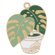 Dije Filodendro 18x14 mm resina epoxi - Acero inoxidable 304L Dorado - Verde|raw }}