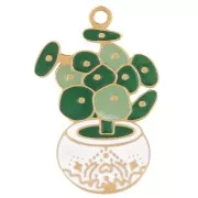 Dije de planta Pilea 18x12 mm resina epoxi - Acero inoxidable 304L Dorado - Verde