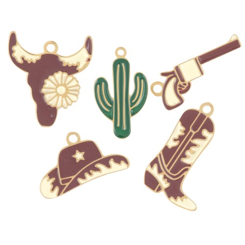 Mezcla de Dijes epoxi occidentales - Exclu Perles&Co - Acero inoxidable 304L Dorado x5