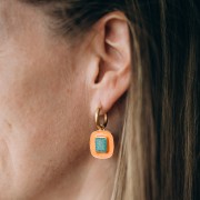 23x18 mm Colgante rectángulo de gema Amazonita y epoxi Naranja Dorado con oro fino