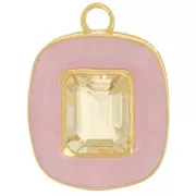 Rosa - Pendentif rectangle 23x18 mm pierre gemme Citrine & époxy rose - Doré à l'or fin Pendentif rectangle 23x18 mm pierre gemme Citrine & époxy rose - Doré à l'or fin
