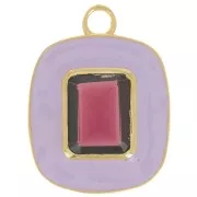 lila - Pendentif rectangle 23x18 mm pierre gemme Grenat & époxy lilas - Doré à l'or fin Pendentif rectangle 23x18 mm pierre gemme Grenat & époxy lilas - Doré à l'or fin