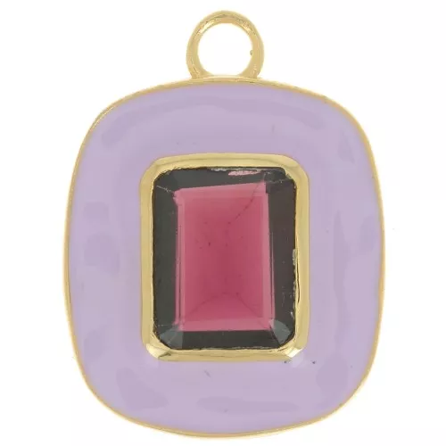 Colgante rectángulo 23x18 mm gema granate y epoxi lila - Dorado con oro fino