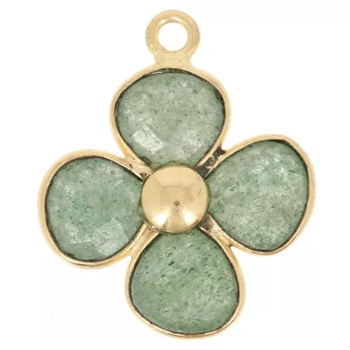 Colgante flor 16 mm - Dorado con oro fino - Aventurina x1
