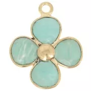 Amazonita - Pendentif fleur 16 mm en pierre gemme - Doré à l'or fin - Amazonite x1 Pendentif fleur 16 mm en pierre gemme - Doré à l'or fin - Amazonite x1