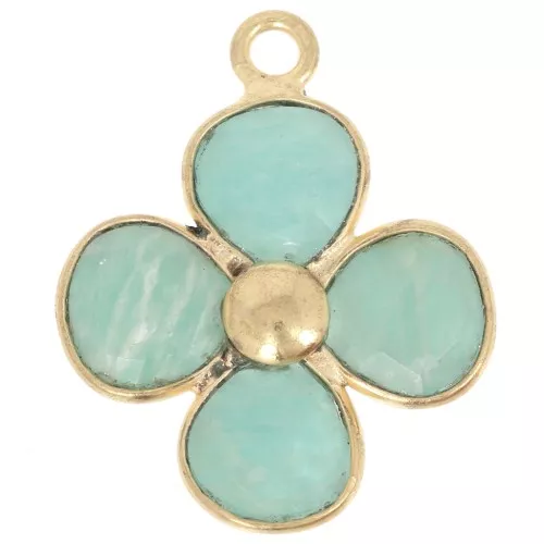 Colgante Flor 16 mm - Dorado con oro fino - Amazonita x1