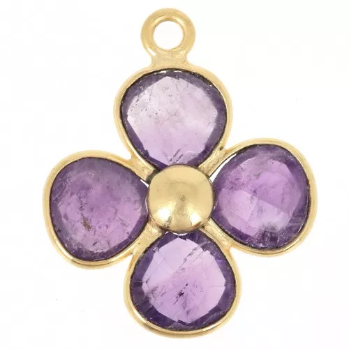 Colgante flor 16 mm - Dorado con oro fino - Amatista x1