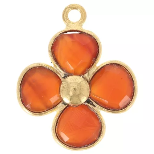 Colgante flor 16 mm - Dorado con oro fino - Cornalina x1