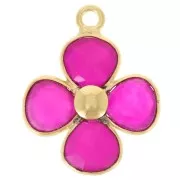Colgante flor de gema Dorado fino 16 mm - Calcedonia rosa x1