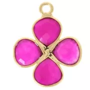 Colgante flor de gema Dorado fino 16 mm - Calcedonia rosa x1