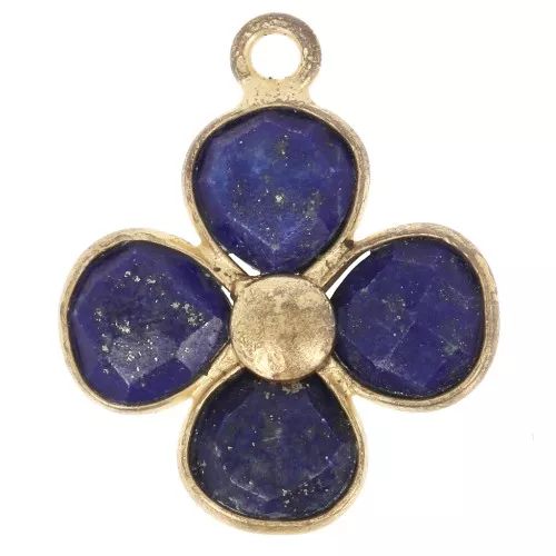 Colgante flor 16 mm - Dorado con oro fino - Lapislázuli x1