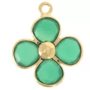 Colgante flor 16 mm, Dorado - Onix Verde x1