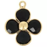 Ónix - Pendentif fleur 16 mm en pierre gemme - Doré à l'or fin - Onyx noir x1 Pendentif fleur 16 mm en pierre gemme - Doré à l'or fin - Onyx noir x1