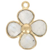 Colgante Flor 16 mm - Dorado con oro fino - Piedra luna x1