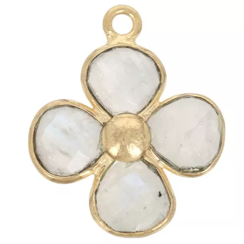 Colgante Flor 16 mm - Dorado con oro fino - Piedra luna x1
