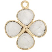 Colgante Flor 16 mm - Dorado con oro fino - Piedra luna x1