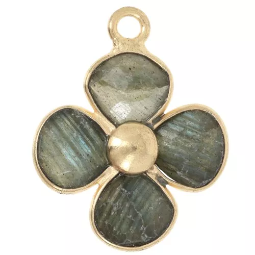 Colgante flor 16 mm - Dorado con oro fino - Labradorita x1