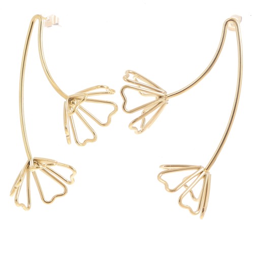 Pendientes 3D flor 60x49 mm - Acero inoxidable 304L Dorado x2