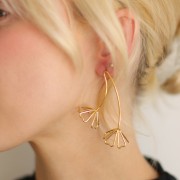 Pendientes 3D flor 60x49 mm - Acero inoxidable 304L Dorado x2