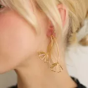 Pendientes 3D flor 60x49 mm - Acero inoxidable 304L Dorado x2