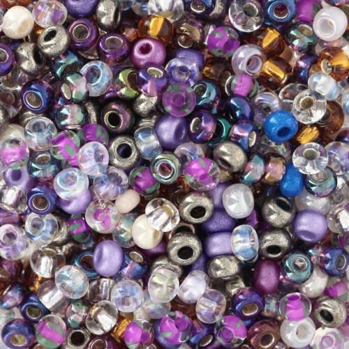 Cuentas de Rocalla Preciosa 8/0 - 3 mm - Mezcla plateada y morada x 20 g