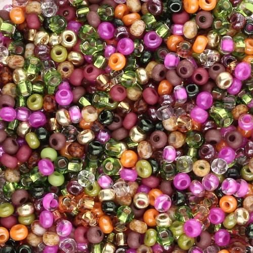 Cuentas de Rocalla Preciosa 11/0 de 2 mm - Surtido: verde, rosa, naranja y Dorado x 20 g