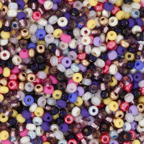 Cuentas de Rocalla Preciosa 11/0 de 2 mm - Surtido de amarillo, morado y negro, 20 g