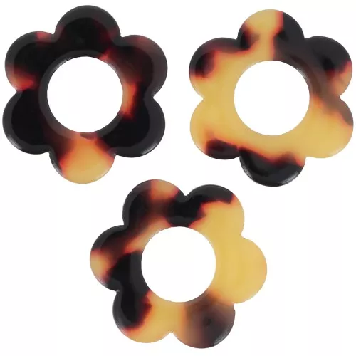 Colgantes de acetato Flor 18 mm - Carey - Marrón - Negro x10